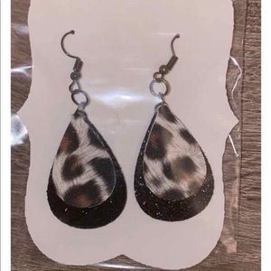 Teardrop glitter and animal print earrings